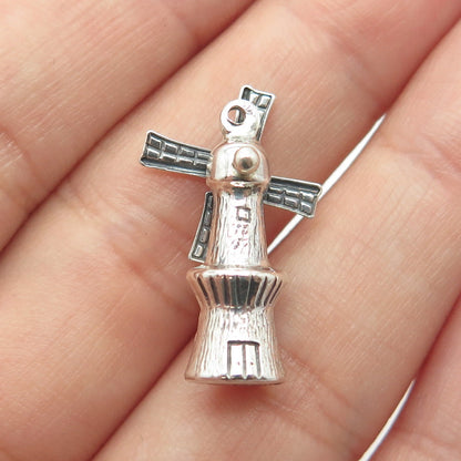 925 Sterling Silver Vintage Old Mill Movable Pendant