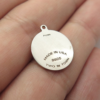925 Sterling Silver USA Two In Town Cat Charm Pendant