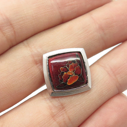 925 Sterling Silver Vintage Red Enamel Pin