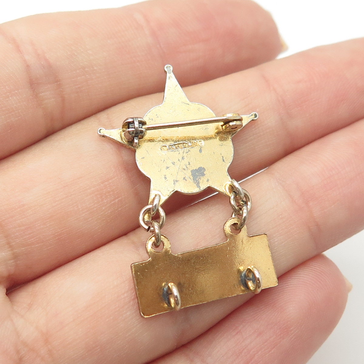 925 Sterling Silver Gold Plated Antique Art Deco "Baptist 1st Year" Pin Brooch