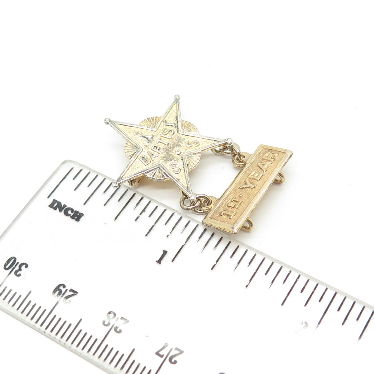925 Sterling Silver Gold Plated Antique Art Deco "Baptist 1st Year" Pin Brooch