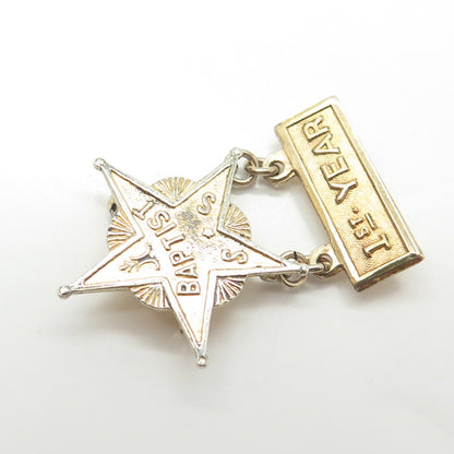 925 Sterling Silver Gold Plated Antique Art Deco "Baptist 1st Year" Pin Brooch