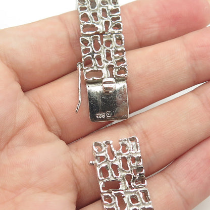 925 Sterling Silver Vintage Open Nugget Panel Link Bracelet 7"