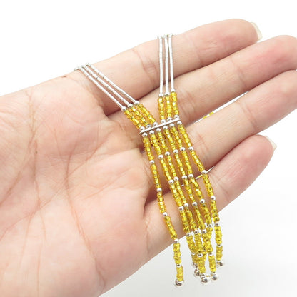 925 Sterling Silver Vintage Sunrise Southwestern Yellow Bead Liquid Necklace 20"