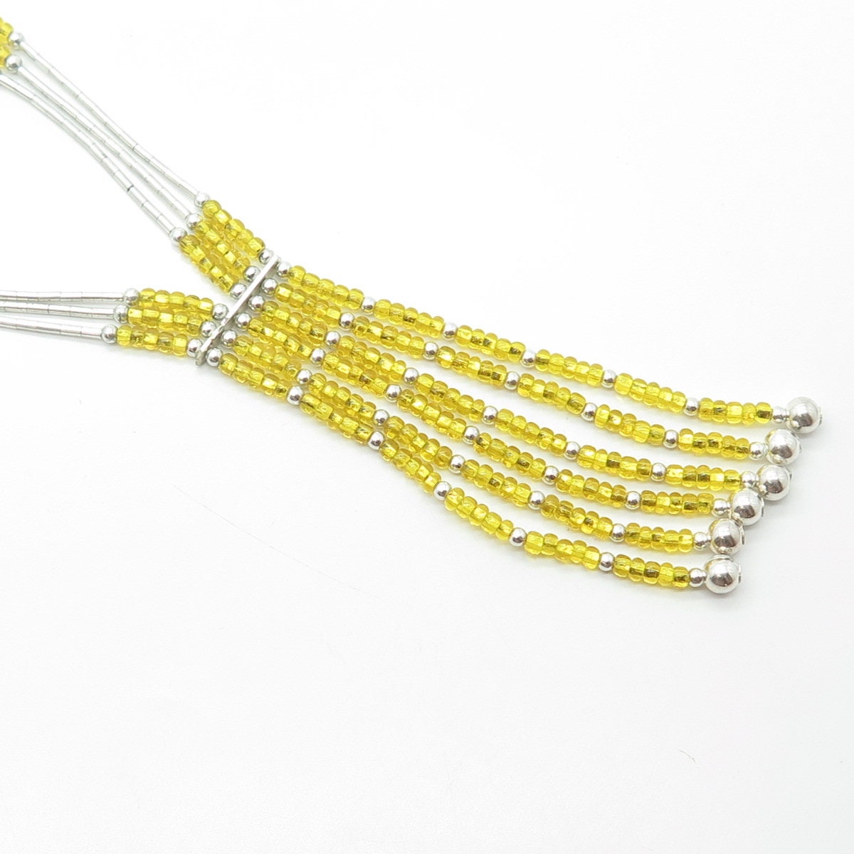 925 Sterling Silver Vintage Sunrise Southwestern Yellow Bead Liquid Necklace 20"