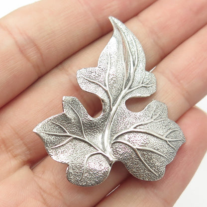 925 Sterling Silver Antique Art Deco Beau Textured Maple Leaf Pin Brooch