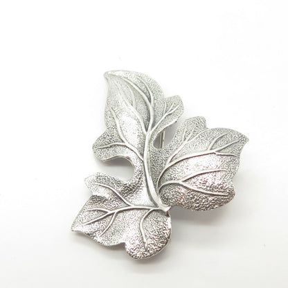 925 Sterling Silver Antique Art Deco Beau Textured Maple Leaf Pin Brooch