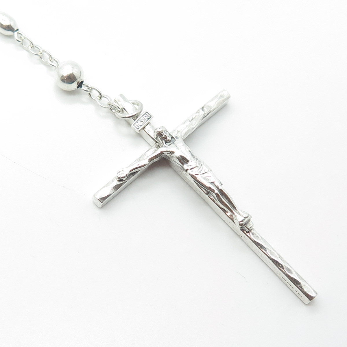 925 Sterling Silver Antique Art Deco Creed Jesus Cross Religious Necklace 28"