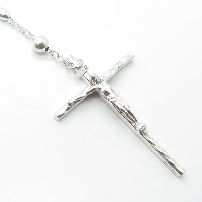 925 Sterling Silver Antique Art Deco Creed Jesus Cross Religious Necklace 28"