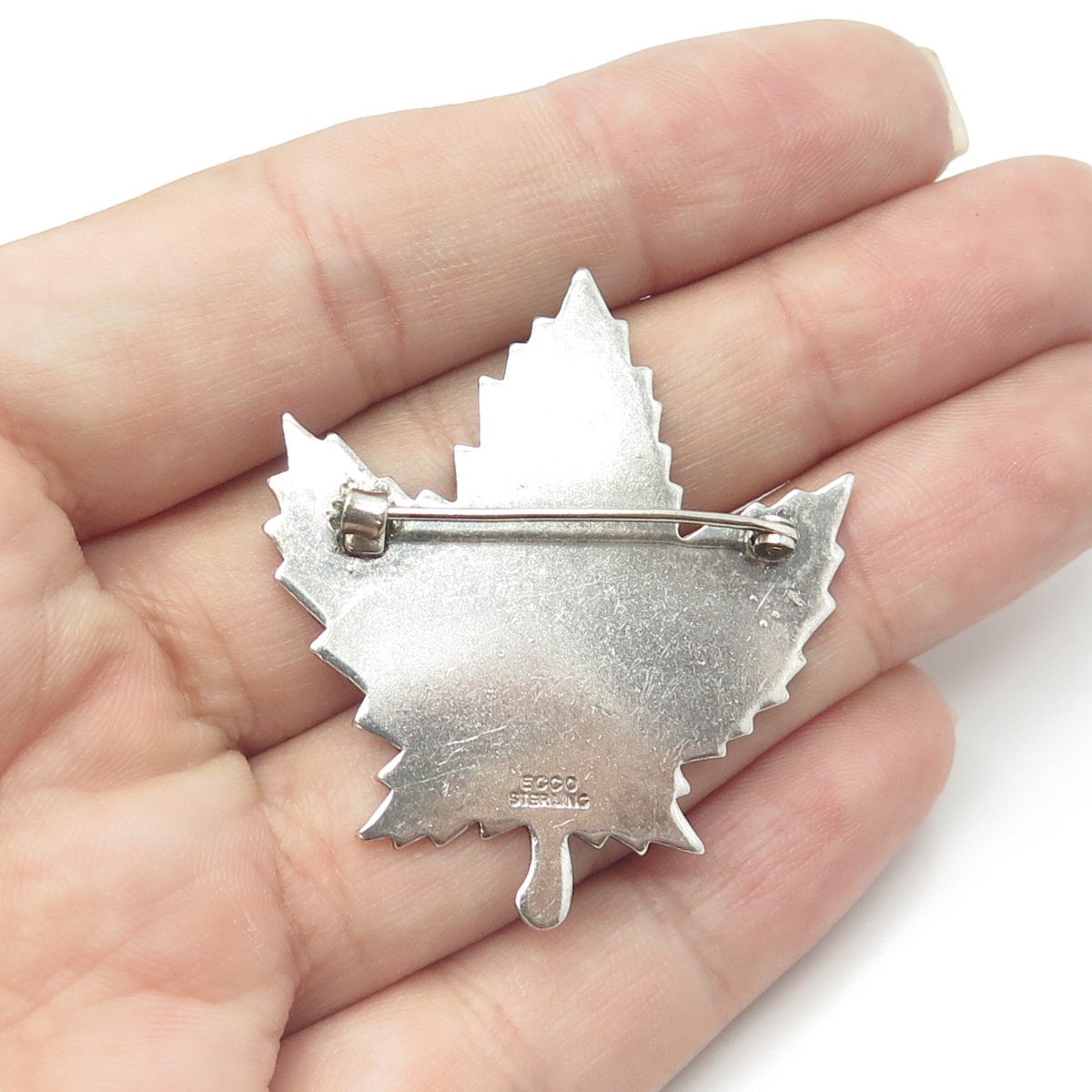 925 Sterling Silver Antique Art Deco Ecco Canada Maple Leaf Pin Brooch