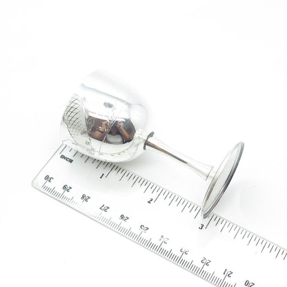 925 Sterling Silver Antique China Export Engraved Koi Fish Handmade Liquor Cup