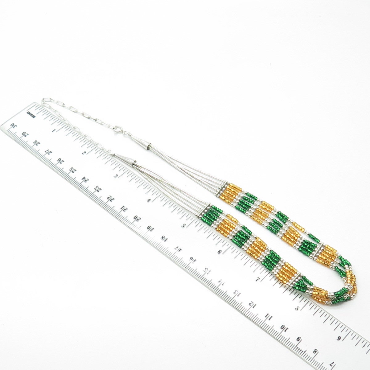 925 Sterling Silver Vintage Sunrise Southwestern Multi-Beads Liquid Necklace 20"