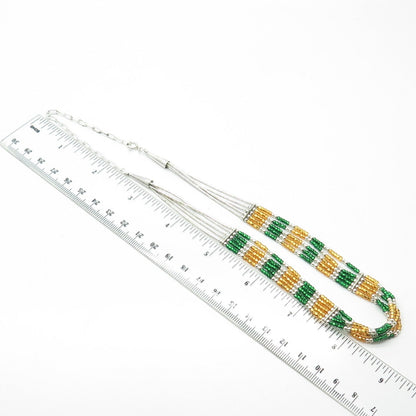 925 Sterling Silver Vintage Sunrise Southwestern Multi-Beads Liquid Necklace 20"