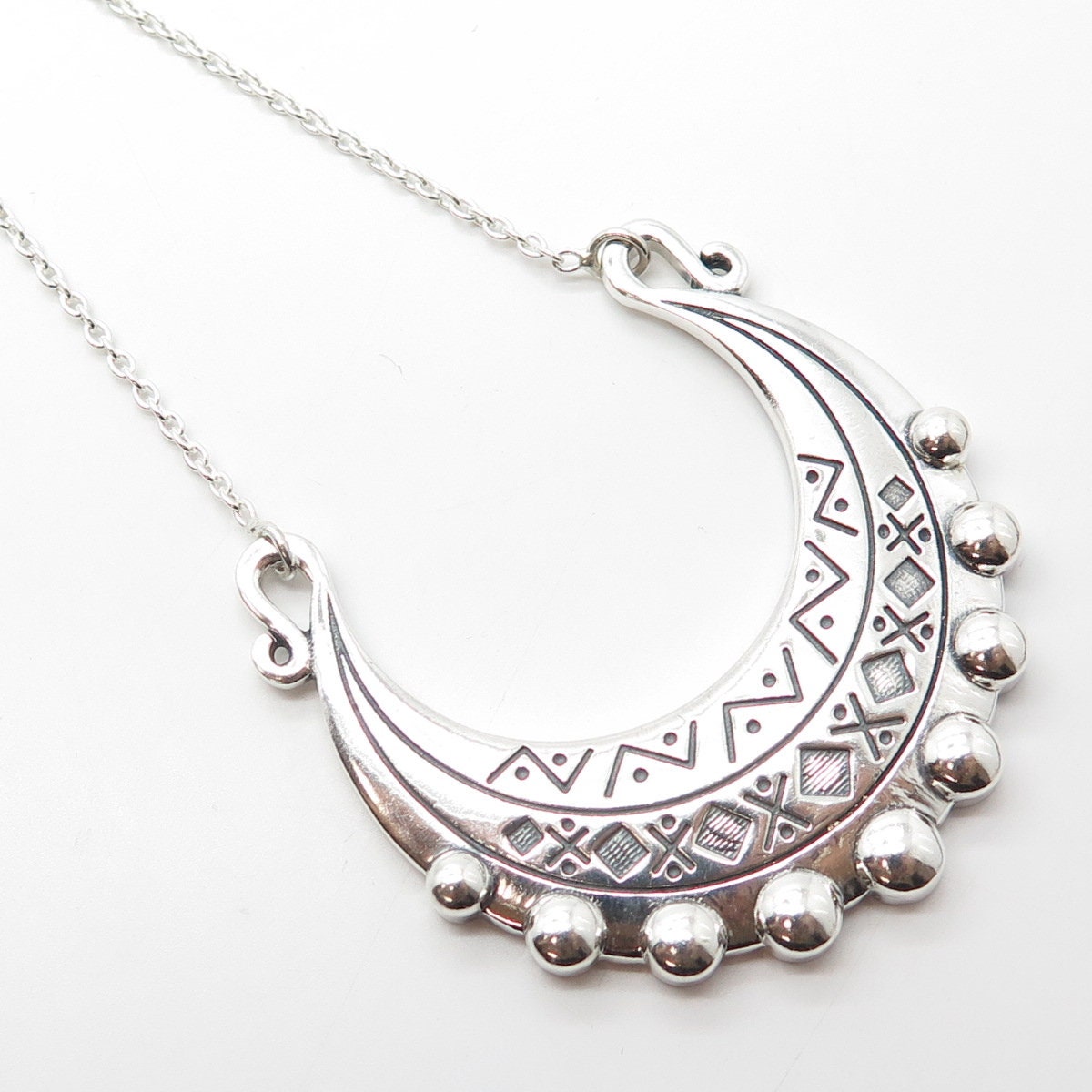 925 Sterling Silver Ethnic Beaded Rolo Chain Necklace 20"