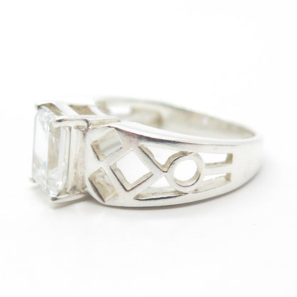 925 Sterling Silver Emerald-Cut Shaped C Z Cage Ring Size 6.25