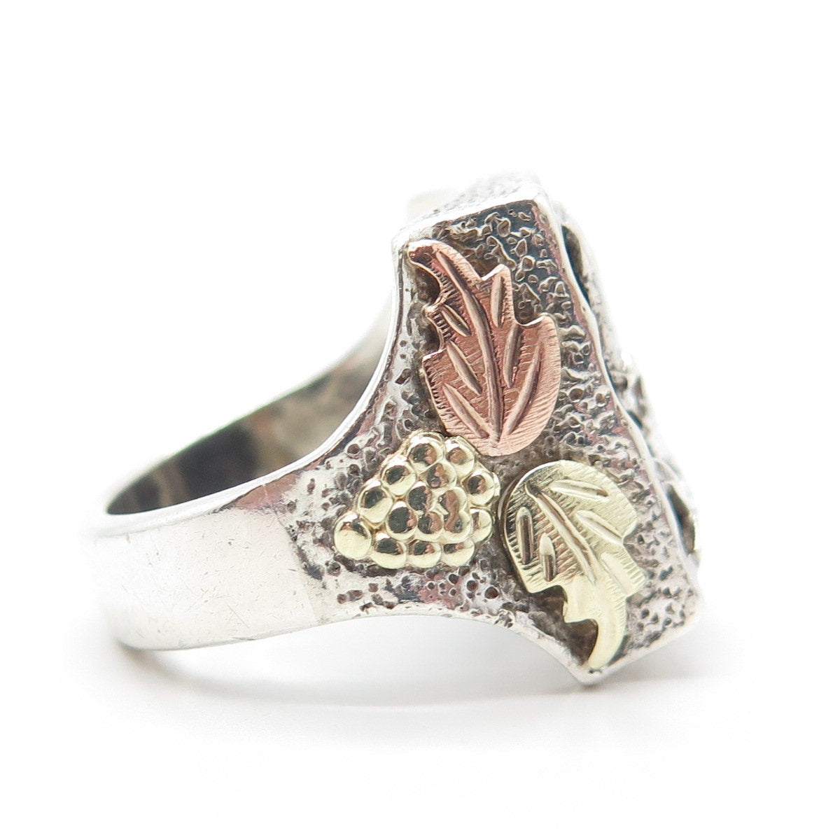 12K 2-Tone Gold & Sterling Silver Black Onyx Eagle Statement Ring Size 10