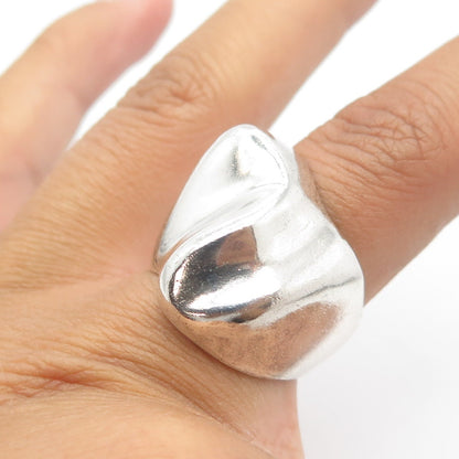 925 Sterling Silver Vintage Mexico Puffy Modernist Ring Size 7.25