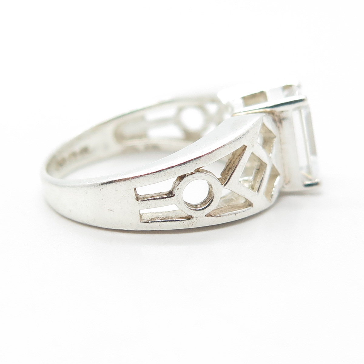 925 Sterling Silver Emerald-Cut Shaped C Z Cage Ring Size 6.25