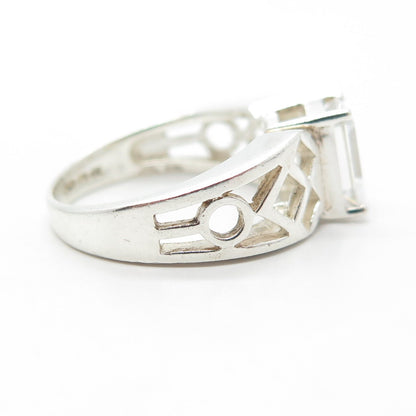 925 Sterling Silver Emerald-Cut Shaped C Z Cage Ring Size 6.25