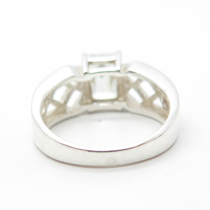 925 Sterling Silver Emerald-Cut Shaped C Z Cage Ring Size 6.25