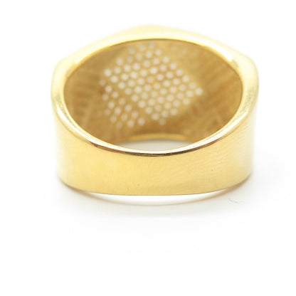 925 Sterling Silver Gold Plated C Z "Iced Out" Geometry Wide Band Ring Size 8