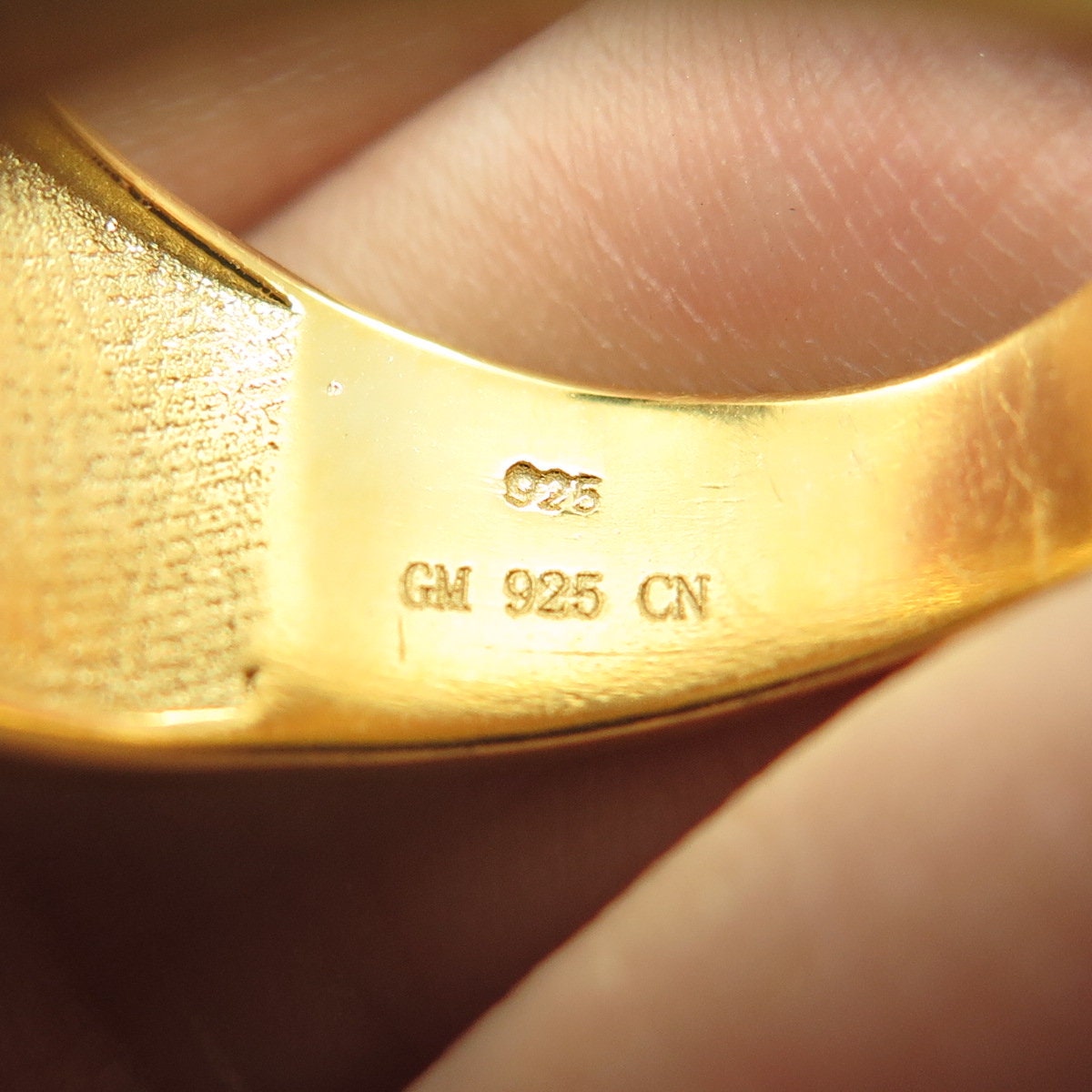 925 Sterling Silver Gold Plated C Z "Iced Out" Geometry Wide Band Ring Size 8