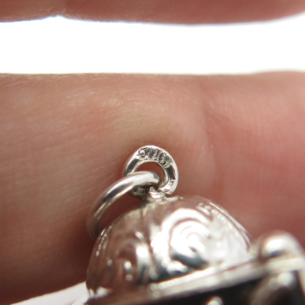 800 Silver Antique Art Deco Real Green Agate Gemstone Chatelaine Fob Pendant