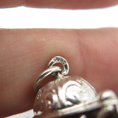 800 Silver Antique Art Deco Real Green Agate Gemstone Chatelaine Fob Pendant