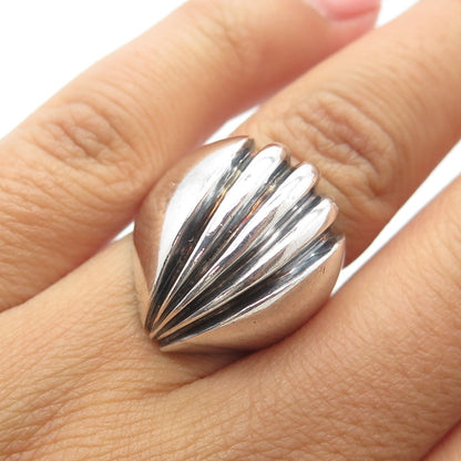 925 Sterling Silver Vintage Ribbed Domed Ring Size 6