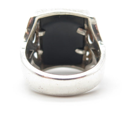 12K 2-Tone Gold & Sterling Silver Black Onyx Eagle Statement Ring Size 10