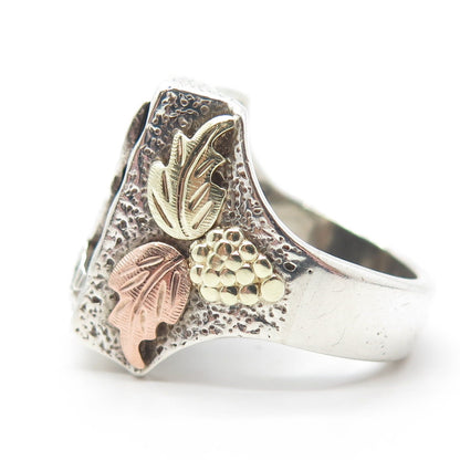 12K 2-Tone Gold & Sterling Silver Black Onyx Eagle Statement Ring Size 10