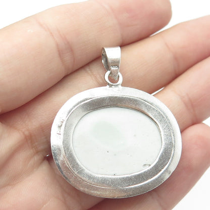 925 Sterling Silver Vintage Ceramic Foral Pendant