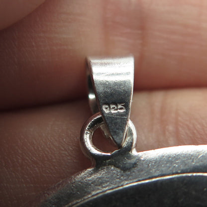 925 Sterling Silver Vintage Ceramic Foral Pendant