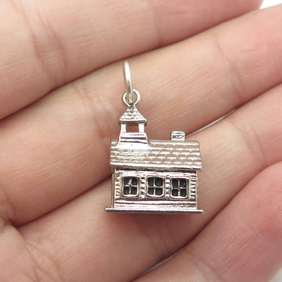 WELLS 925 Sterling Silver Antique Art Deco Old House Charm Pendant