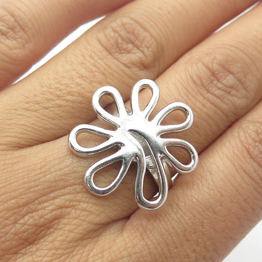925 Sterling Silver Floral Swirl Cocktail Ring Size 8.5