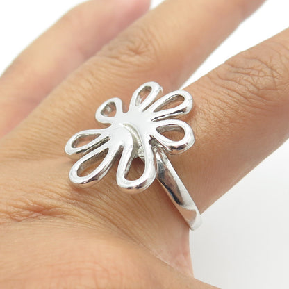 925 Sterling Silver Floral Swirl Cocktail Ring Size 8.5