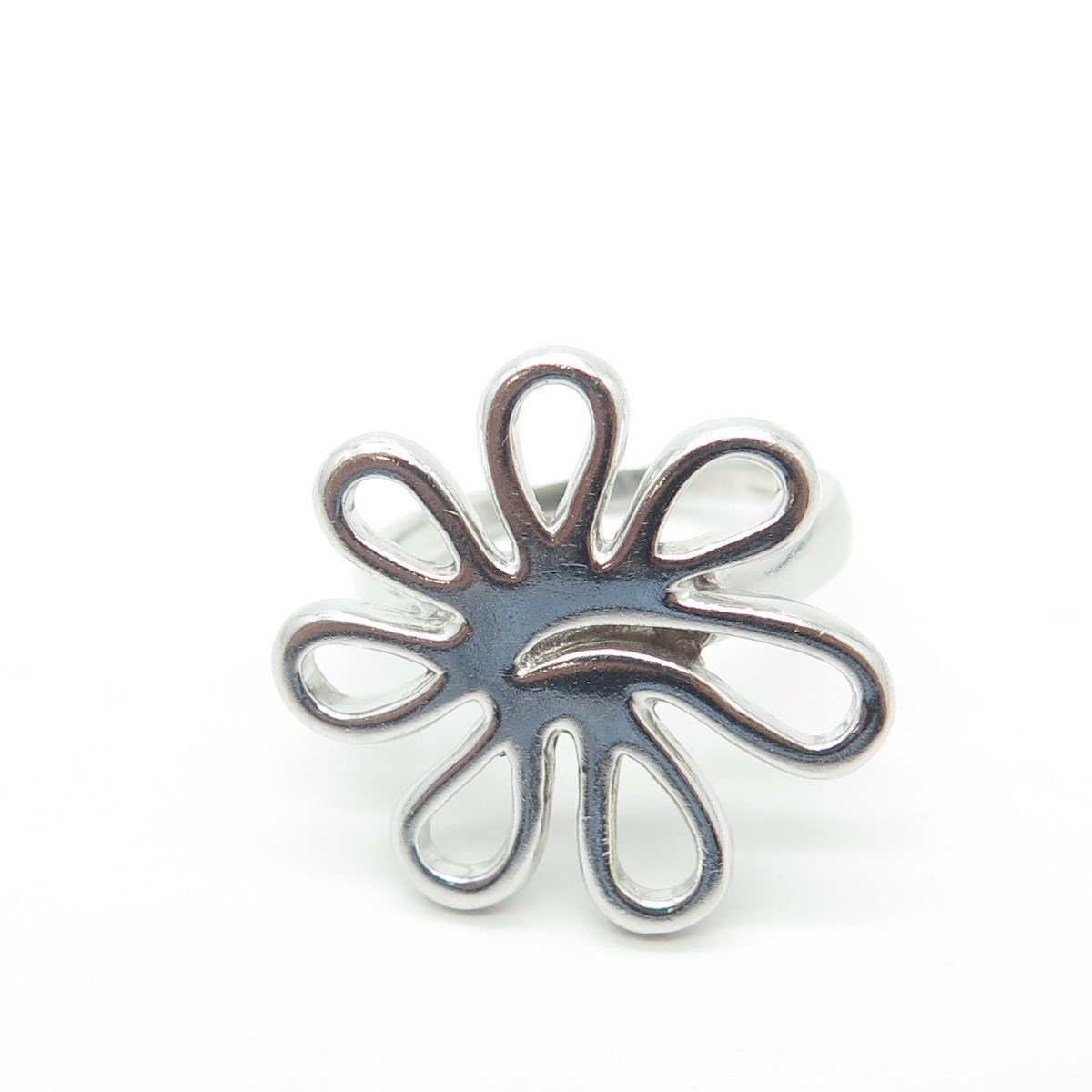 925 Sterling Silver Floral Swirl Cocktail Ring Size 8.5