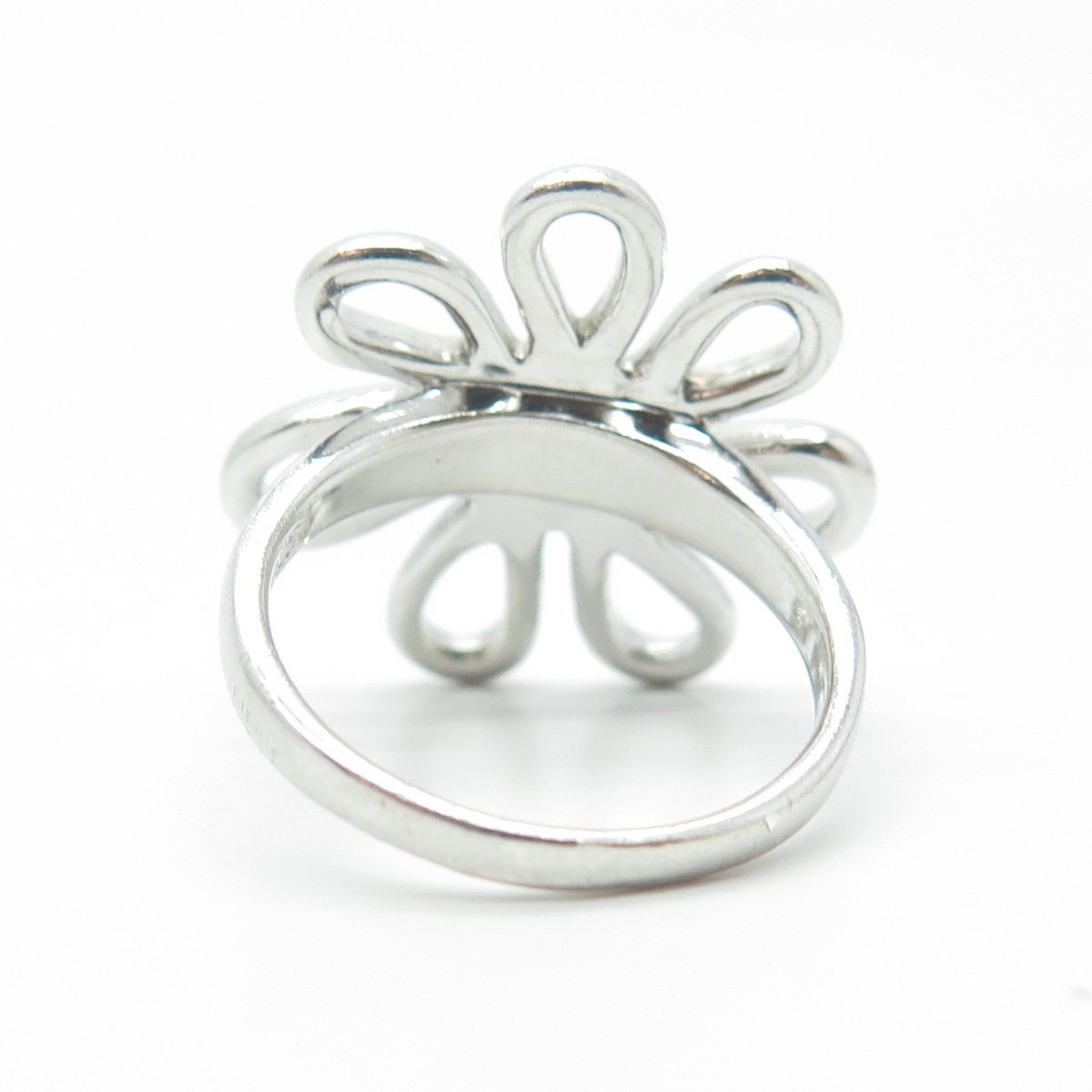 925 Sterling Silver Floral Swirl Cocktail Ring Size 8.5