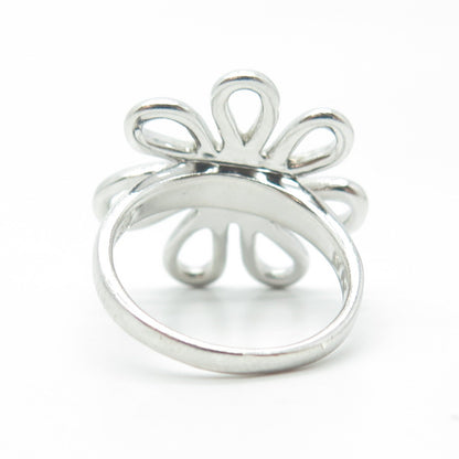 925 Sterling Silver Floral Swirl Cocktail Ring Size 8.5
