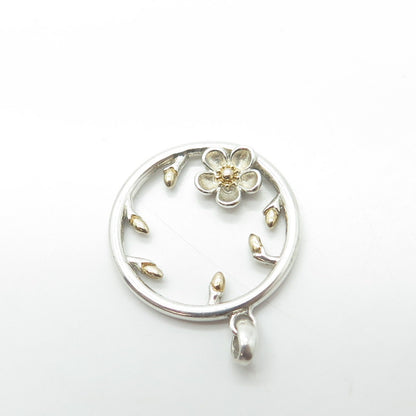 925 Sterling Silver 2-Tone Floral Circle Pendant