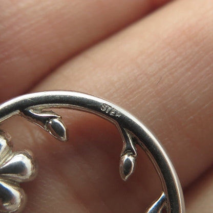 925 Sterling Silver 2-Tone Floral Circle Pendant