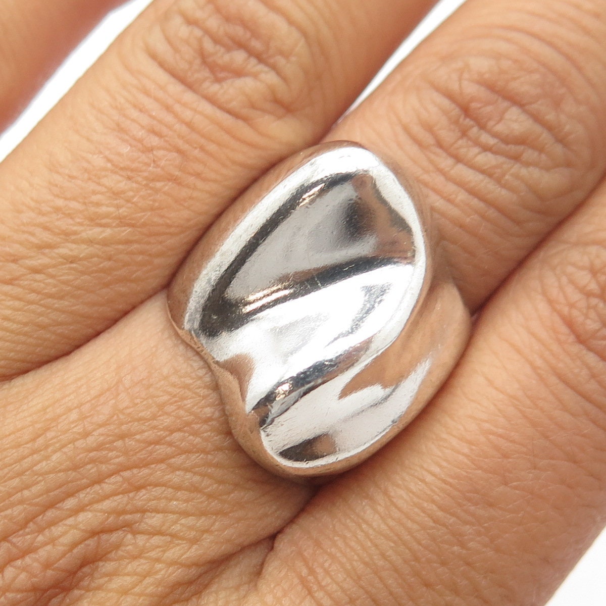 925 Sterling Silver Vintage Mexico Puffy Modernist Ring Size 7.25