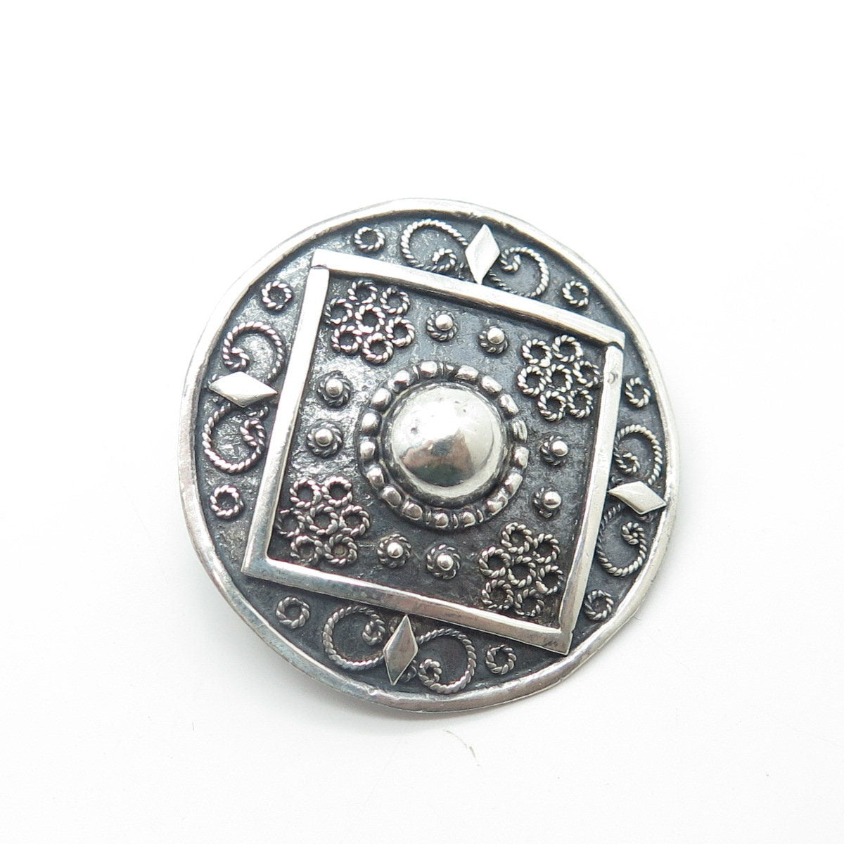 925 Sterling Silver Vintage Swirl Filigree Victorian Style Oxidized Pin Brooch