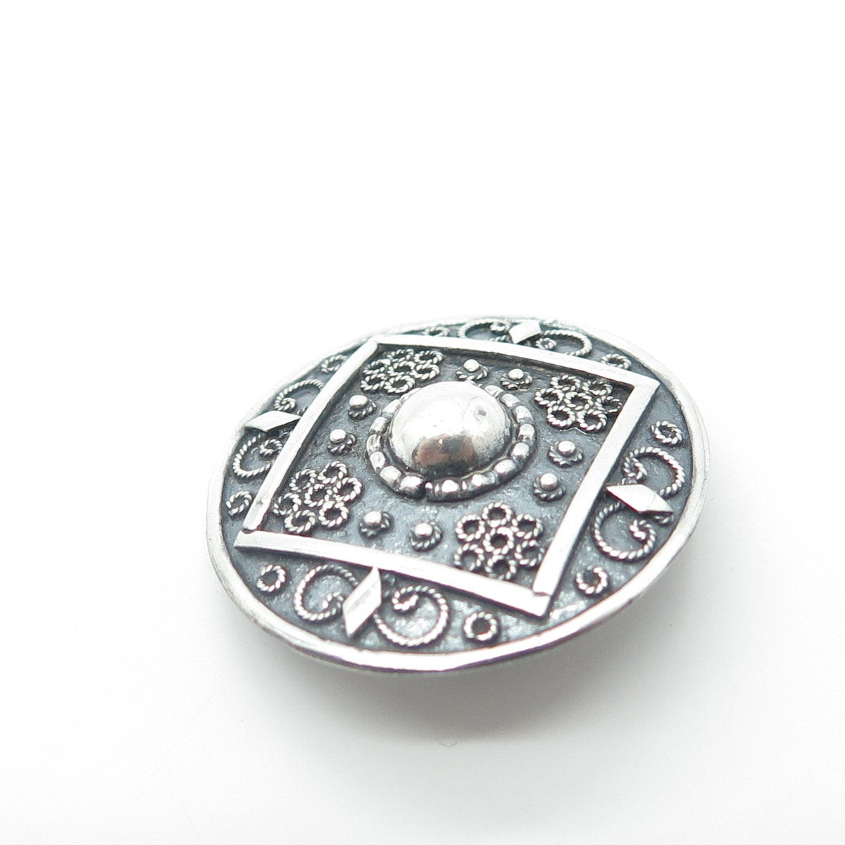 925 Sterling Silver Vintage Swirl Filigree Victorian Style Oxidized Pin Brooch