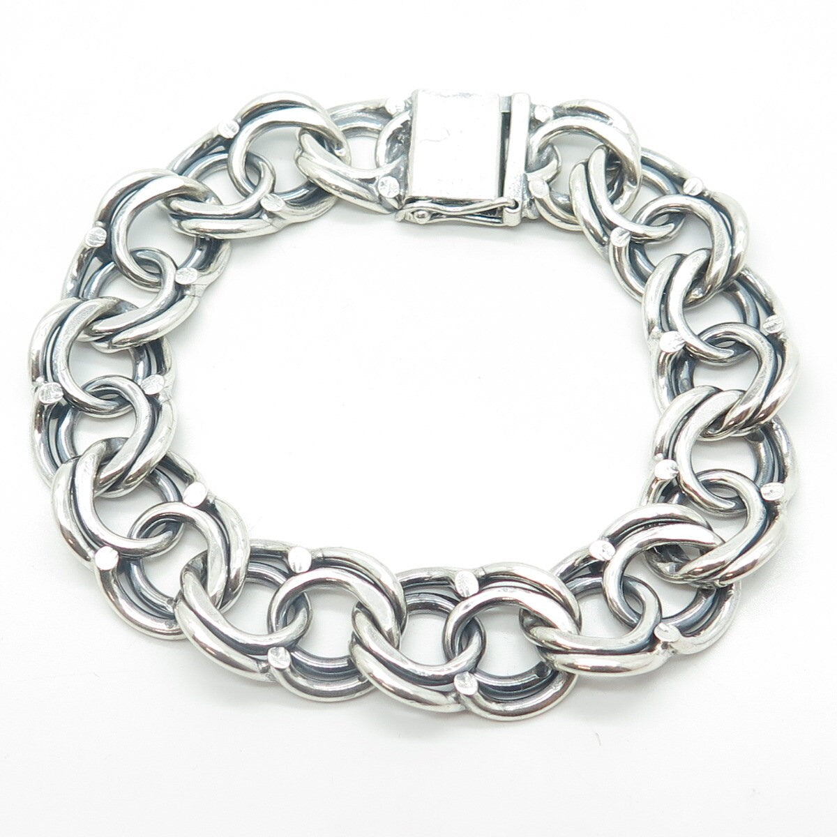 800 Silver Vintage Poland Double Curb Link Bracelet 7.25"