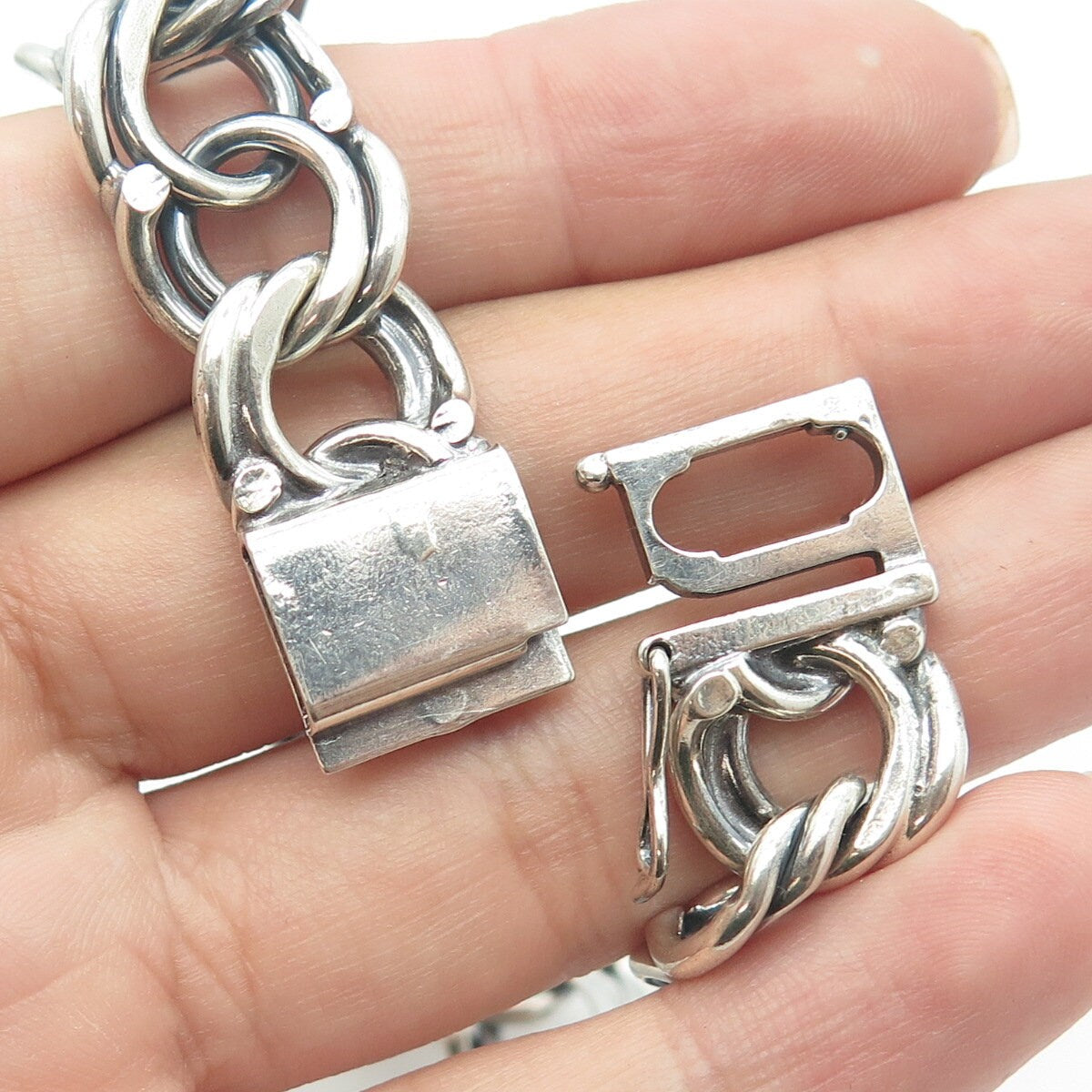800 Silver Vintage Poland Double Curb Link Bracelet 7.25"
