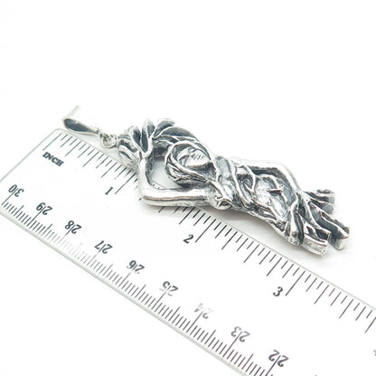 925 Sterling Silver Vintage Earth Goddess Oxidized Pendant