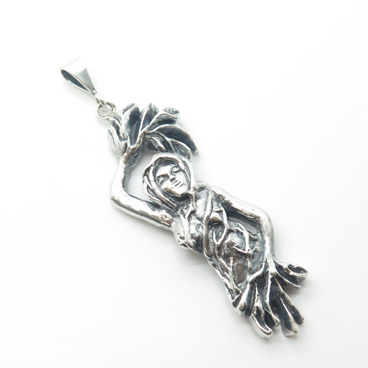 925 Sterling Silver Vintage Earth Goddess Oxidized Pendant