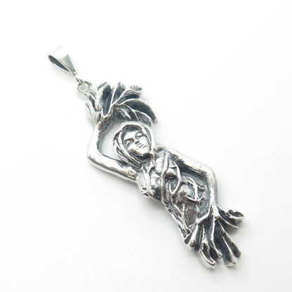 925 Sterling Silver Vintage Earth Goddess Oxidized Pendant