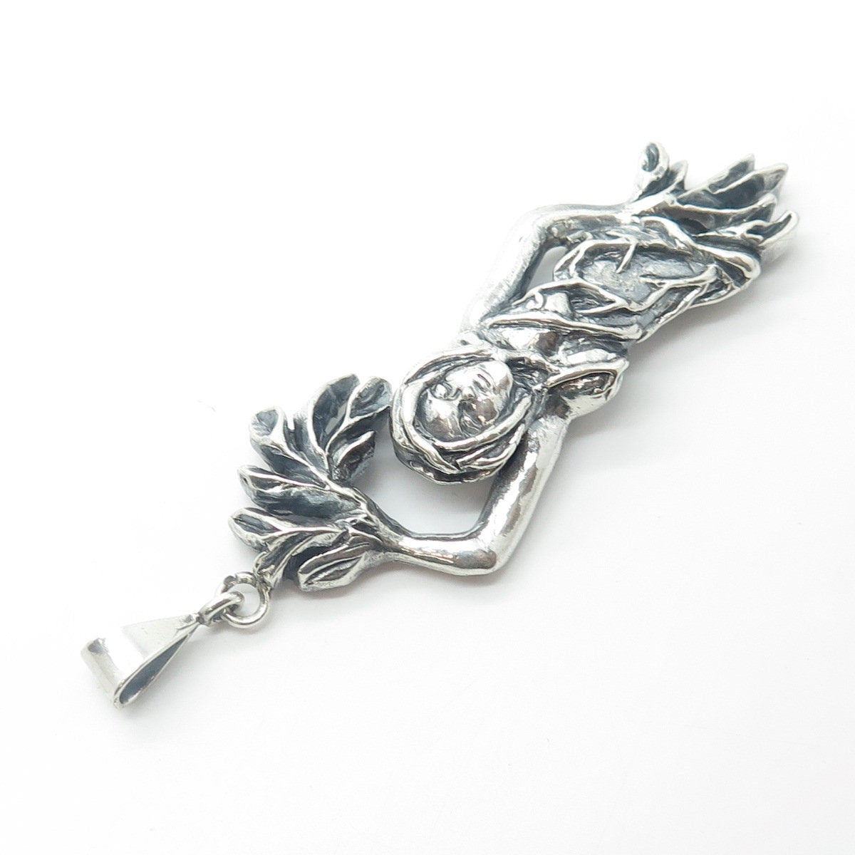 925 Sterling Silver Vintage Earth Goddess Oxidized Pendant